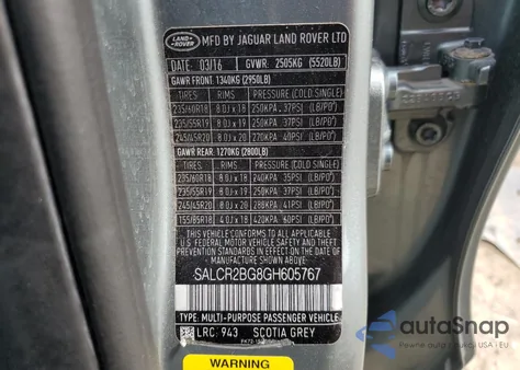 2016 Land Rover Discovery Sport Hse z USA, uszkodzony, nr VIN SALCR2BG8GH605767